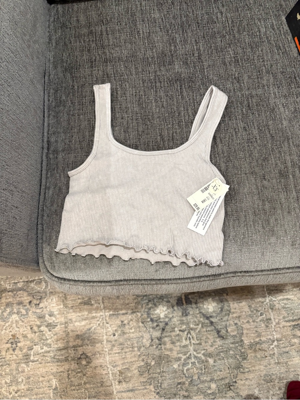 Aeropostale Light Gray Ribbed Cropped Tank Top